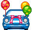 car with balloons attached