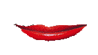 A gif of a mouth opening and smiling to reveal fangs, red lipstick is applied.